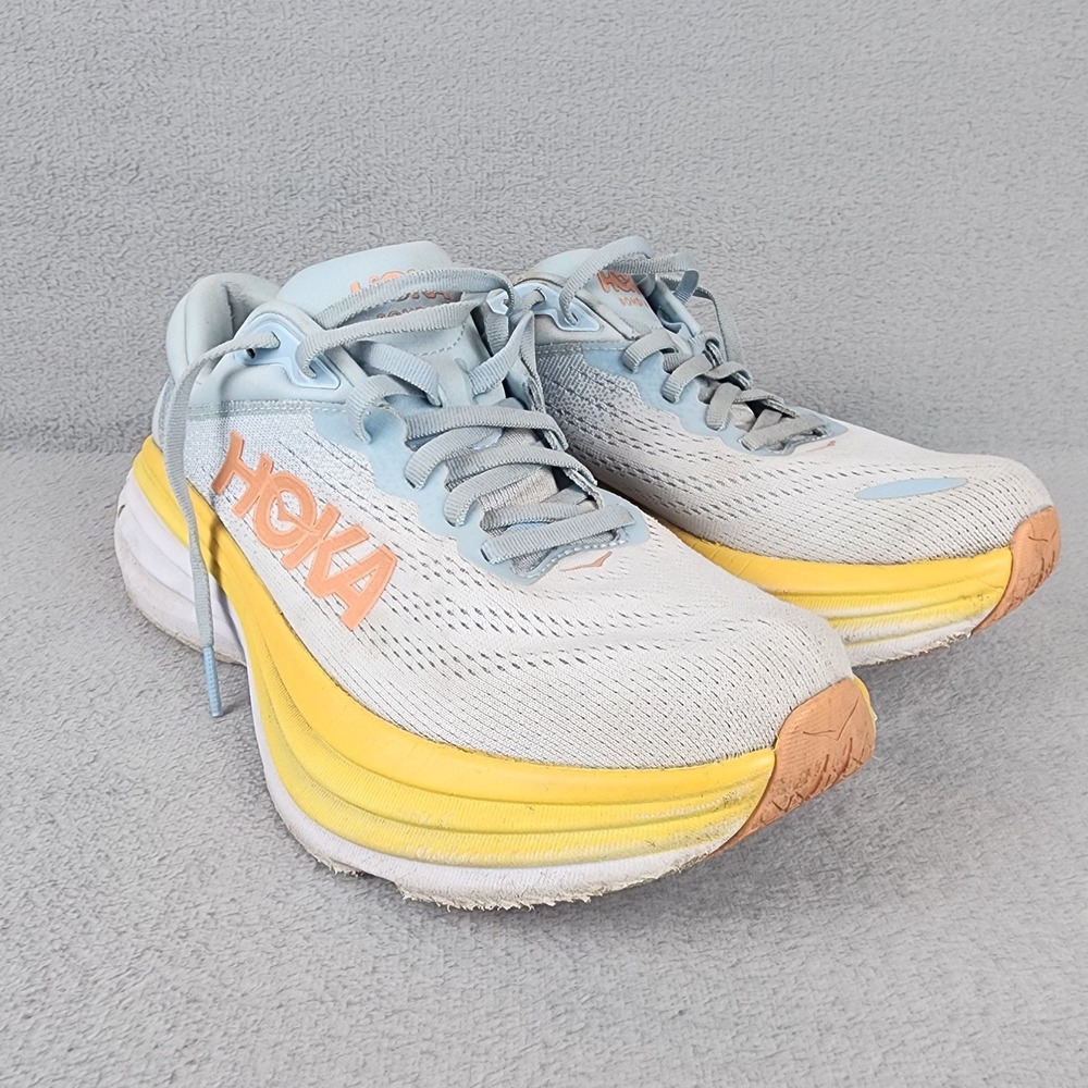 Hoka One One Bondi 8 Womens 7.5 B SSCA Running Shoes Blue Yellow 1127952